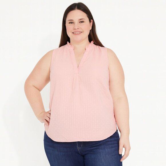 Crown Ivy Curvy Womens Peasant Top Sleeve Split Neck PInk Stripe Plus Size 2X - Picture 1 of 11